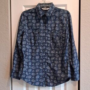 Riders by Lee Long Sleeve Blue & White Button-Down Shirt Women's Size M